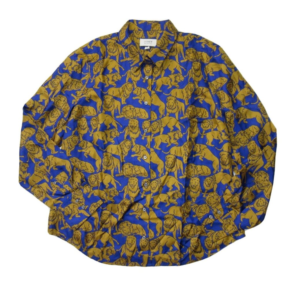 NWT J.Crew Collection Silk-twill Shirt in Bronze Olive Sleepy Lions 12